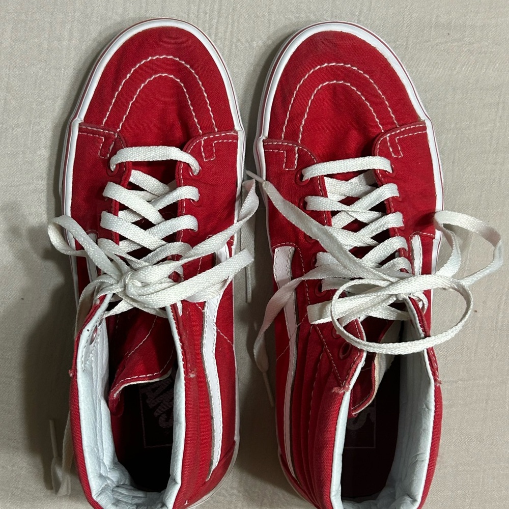 Unisex Vans Sk8 Hi Red and White Sneakers